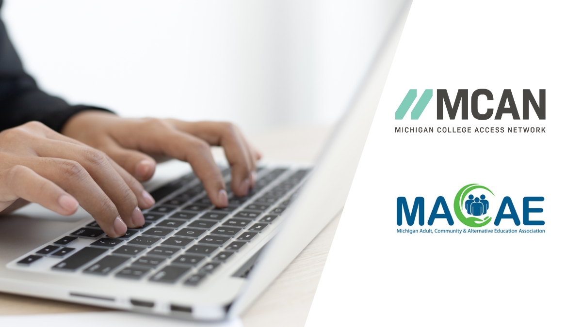 MCAN and MACAE logos next to a photo of hands working on a laptop computer.