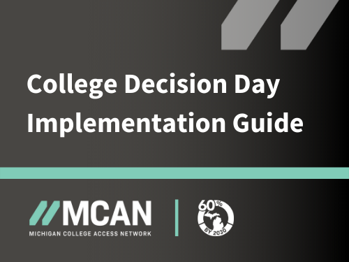 Title in white: "College Decision Day Implementation Guide" over a black gradient background