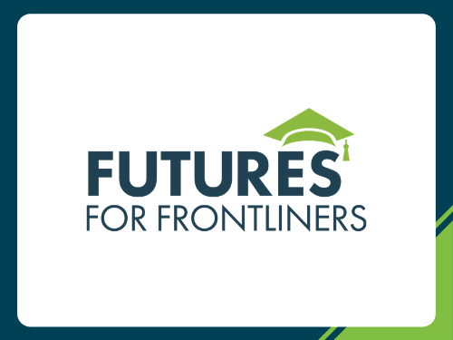 Futures For Frontliners logo over a white background with green frame