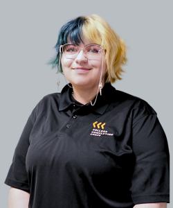 River Ryba wearing a black polo shirt with the CCC logo